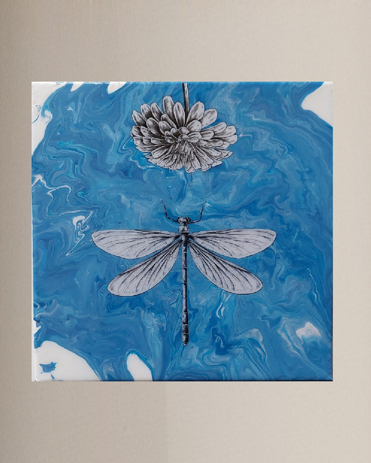 Acrylic Collage "Floating Dragonfly"