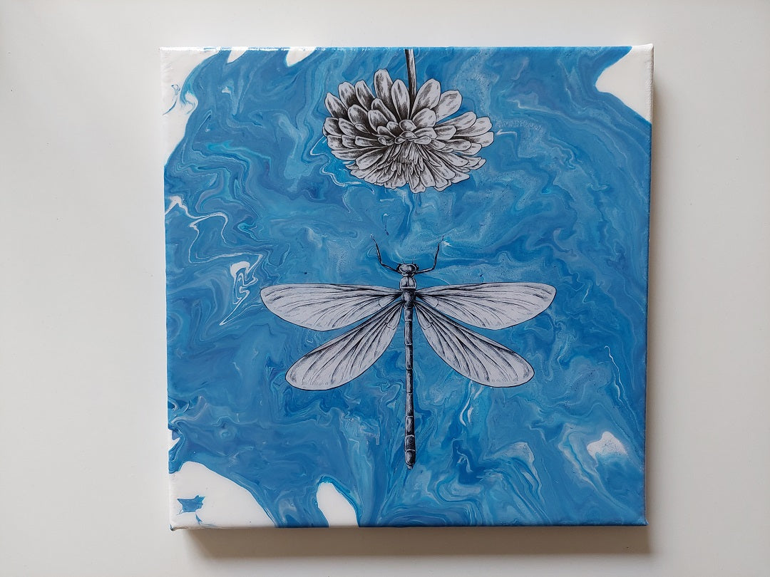Acrylic Collage "Floating Dragonfly"